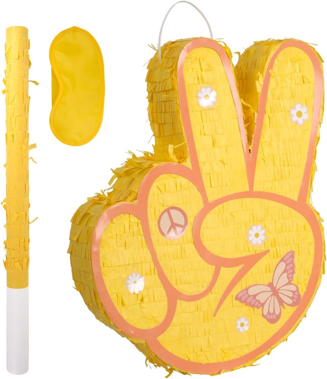 Groovy Pinata with Blindfold and Bat for Kids Groovy Hippie Theme Birthday Party Game Decorations